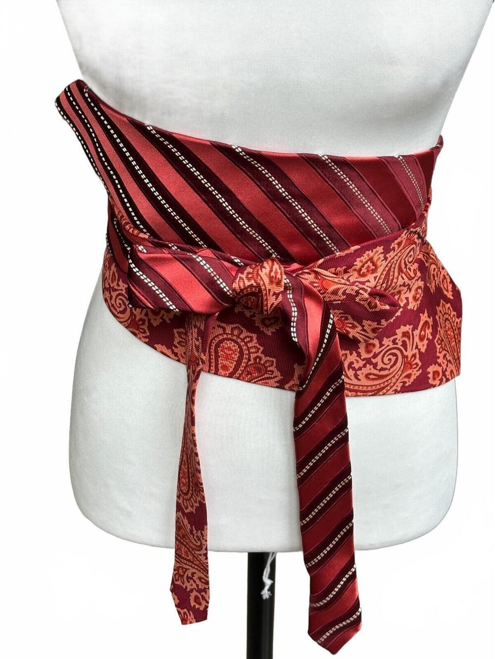 Upcycled Silk Necktie Obi Belt | Corset Style Belt | One-of-a-Kind | OS